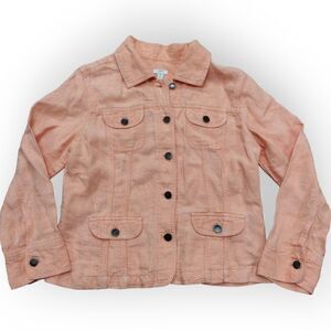 NWOT J.Jill 100% Linen peach salmon pink jacket size MP